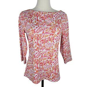 J. McLaughlin Top Small Catalina Cloth Pink Orange Village Print Career